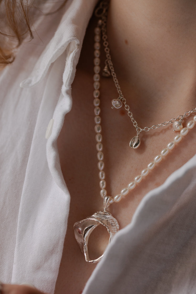 Shell Charm and Pearl Necklace