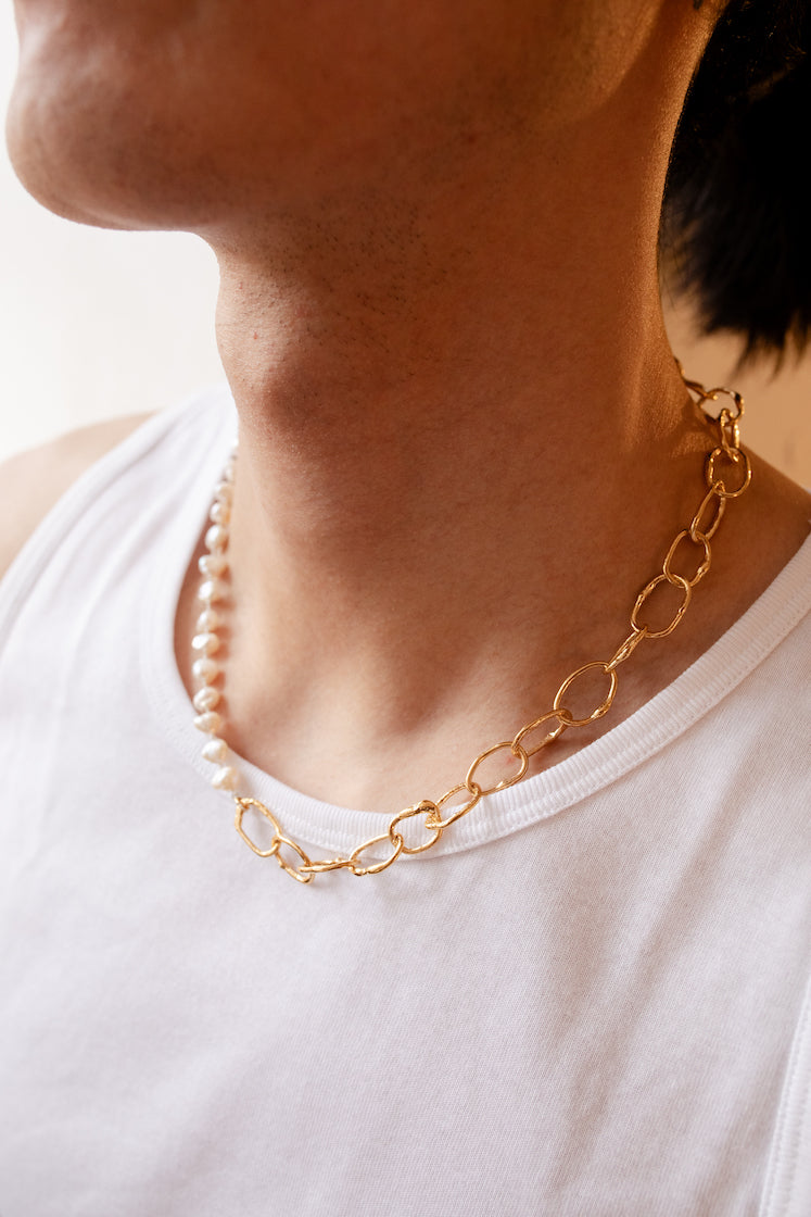 Half Pearl and Chain Necklace