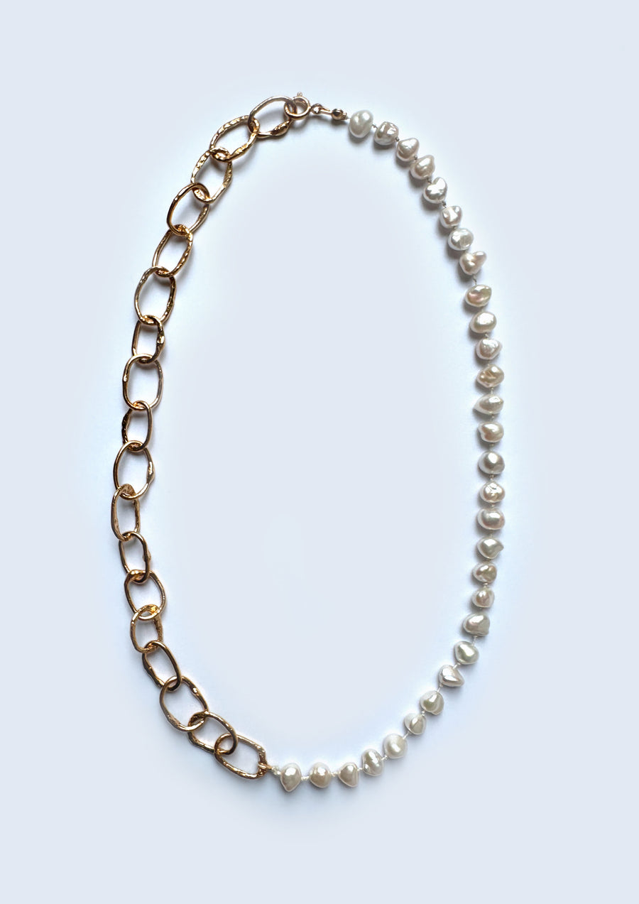 Half Pearl and Chain Necklace